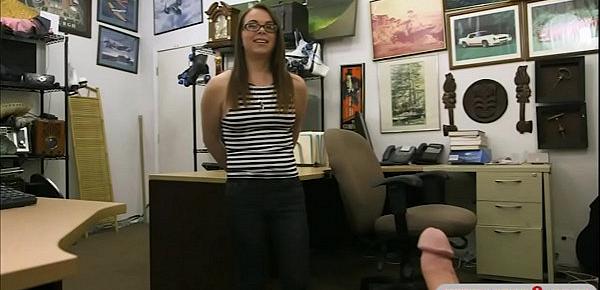  Brunette babe with glasses gets boned by nasty pawn man